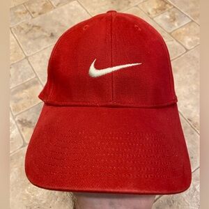 Nike Vintage 90s Y2K Center Swoosh Strapback Hat Red White EUC